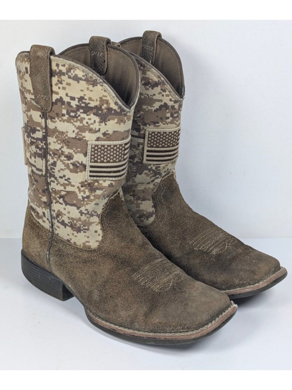 Ariat Square Toe Patriot Western Boots USA Flag Digital Camo Youth Size 3.5 Kids